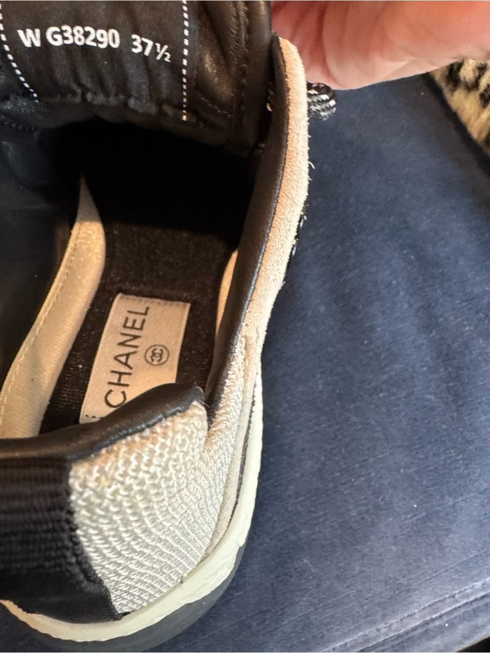 CHANEL Cream and Black Mesh & Suede Athletic Sneakers